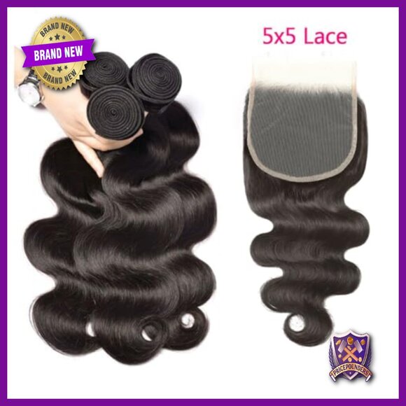 Brazilian Body Wave Human Hair Bundles with 5x5 Lace Closure main image 5